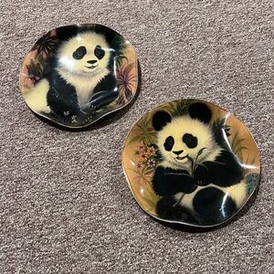 Vintage Panda Decorative Plates or Trinket Tray- Set of Two